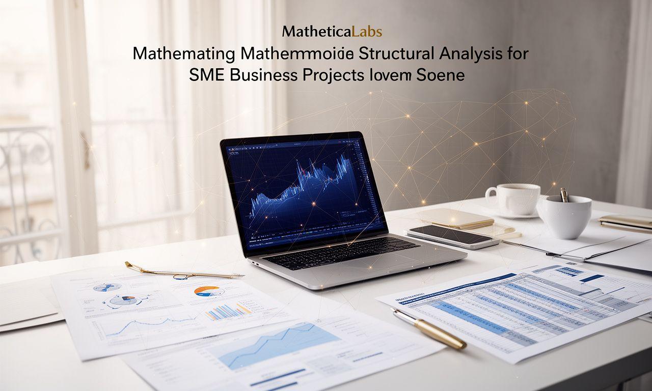 Visuale professionale dell'analisi strutturale matematica per PMI con grafici, modelli e griglia geometrica
